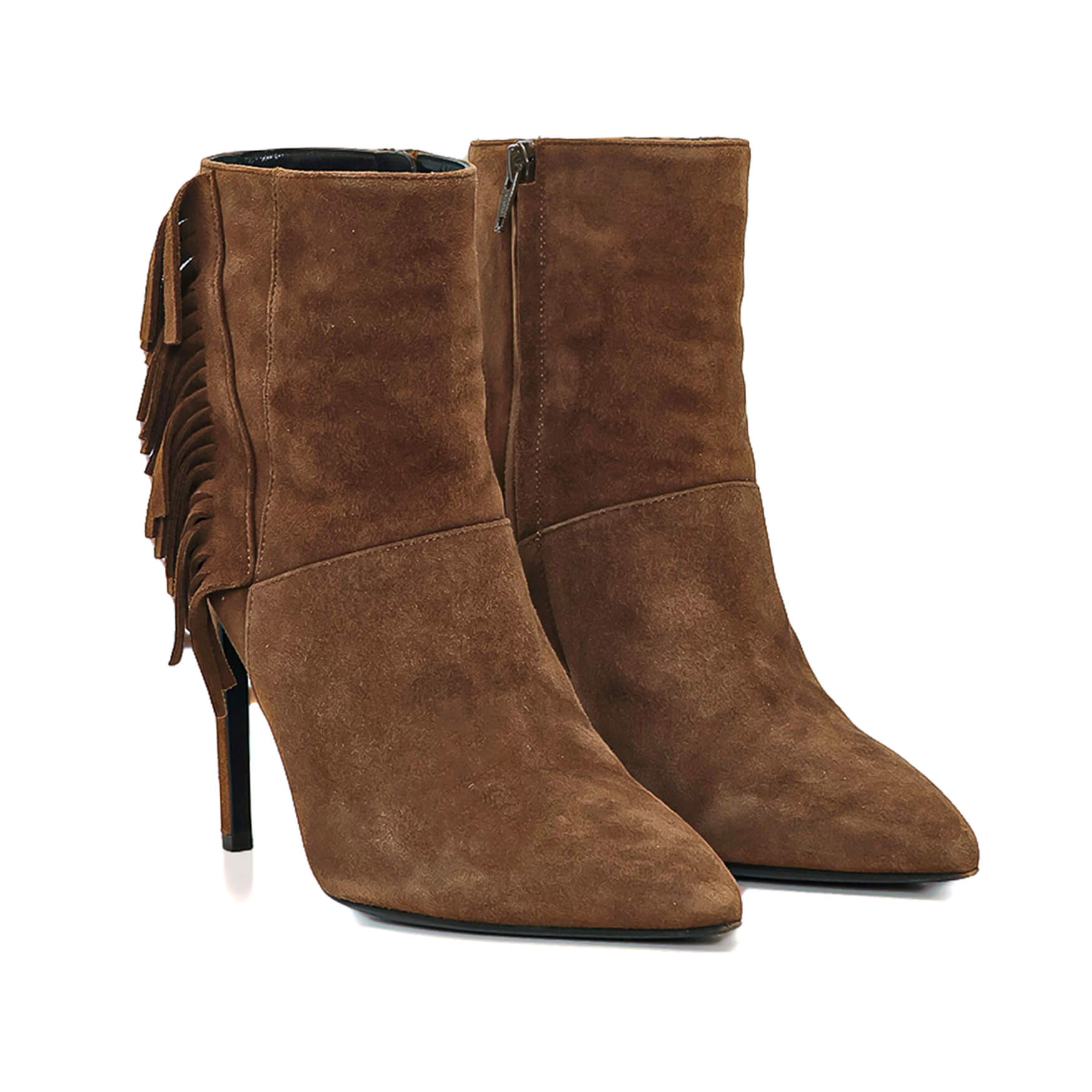 Yves Saint Lauent - Paris Brown Suede Fringee Pump Booties